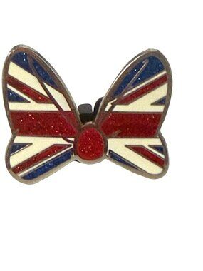 Disney Parks Minnie Mouse Union Jack Bow Tie Pin Red White Blue Glitter